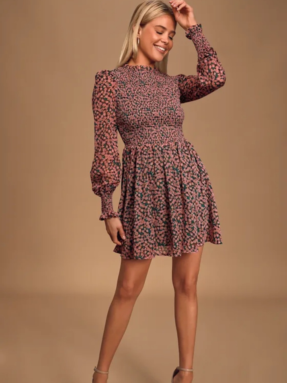 Lulu's Pink and Green Long Sleeve Dress